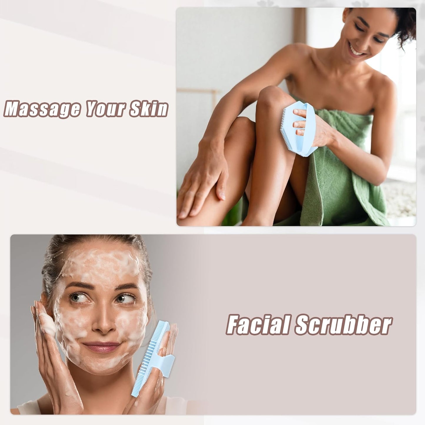 Silicone Body Scrubber, Exfoliating Shower Scrubber with Non-Slip Hand Strap, Body Brush for All Skin Types, for Use in Shower, Lake Blue