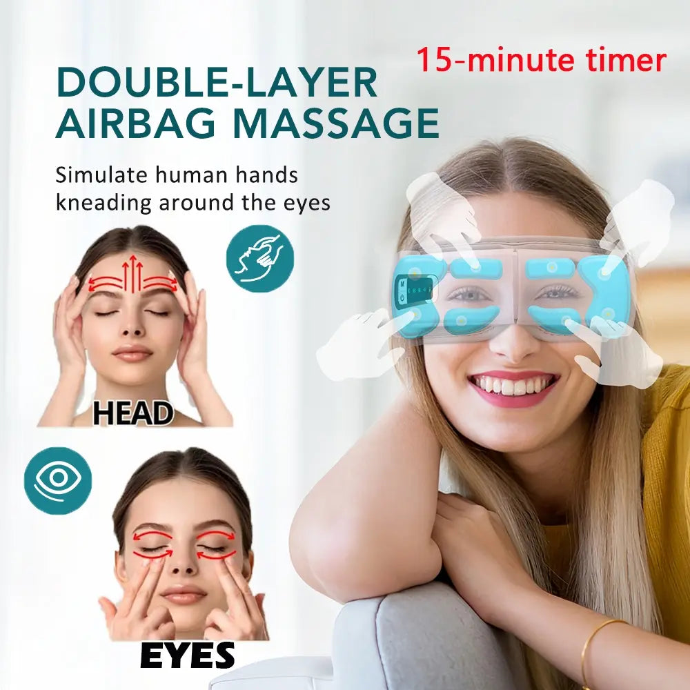 Air Pressure Eye Massager with Heat, Comfort Smart Eye Mask with Bluetooth Music & Voice Prompt, Wireless Eye Protector Rechargeable Eye Care Device for Women & Men, Christmas Birthday Gifts