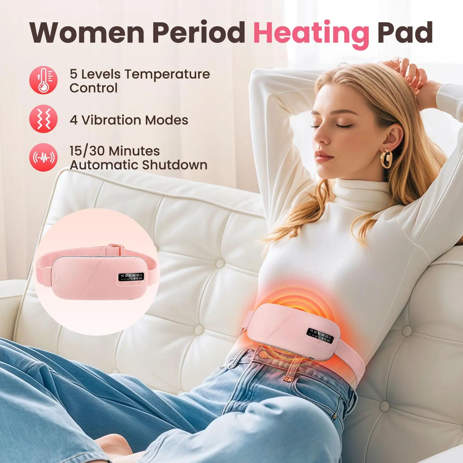 Menstrual Portable Heating Pad Waist Massager, 5-Level Hot Compress & 4-Level Vibration Waist Belt, Women'S Personal Care Appliances for Home & Travel #GLOBAL PICKS