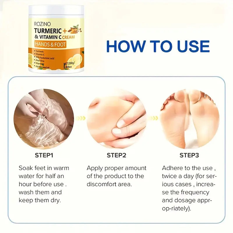 Rozino Turmeric & Vitamin C Hand and Foot Cream - Targeted Care for Enhanced Appearance & Nourishment - 250G
