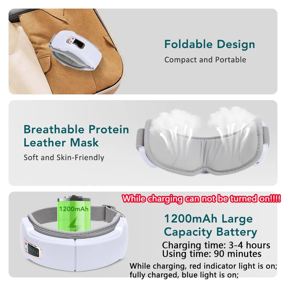 Air Pressure Eye Massager with Heat, Comfort Smart Eye Mask with Bluetooth Music & Voice Prompt, Wireless Eye Protector Rechargeable Eye Care Device for Women & Men, Christmas Birthday Gifts