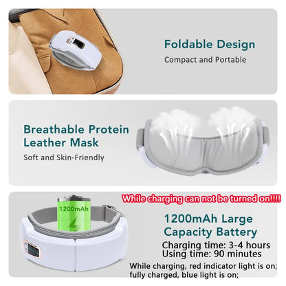 Air Pressure Eye Massager with Heat, Comfort Smart Eye Mask with Bluetooth Music & Voice Prompt, Wireless Eye Protector Rechargeable Eye Care Device for Women & Men, Christmas Birthday Gifts