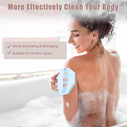 Silicone Body Scrubber, Exfoliating Shower Scrubber with Non-Slip Hand Strap, Body Brush for All Skin Types, for Use in Shower, Lake Blue