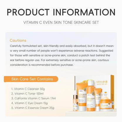 Vitamin C Skin Care Kits, 1/2Sets Hydrating Skin Care Gift Box Set, Moisturizing Set, Including Facial Cleanser, Toner, Serum, Eye Cream, Essence Cream, Skincare Products for Women & Girls