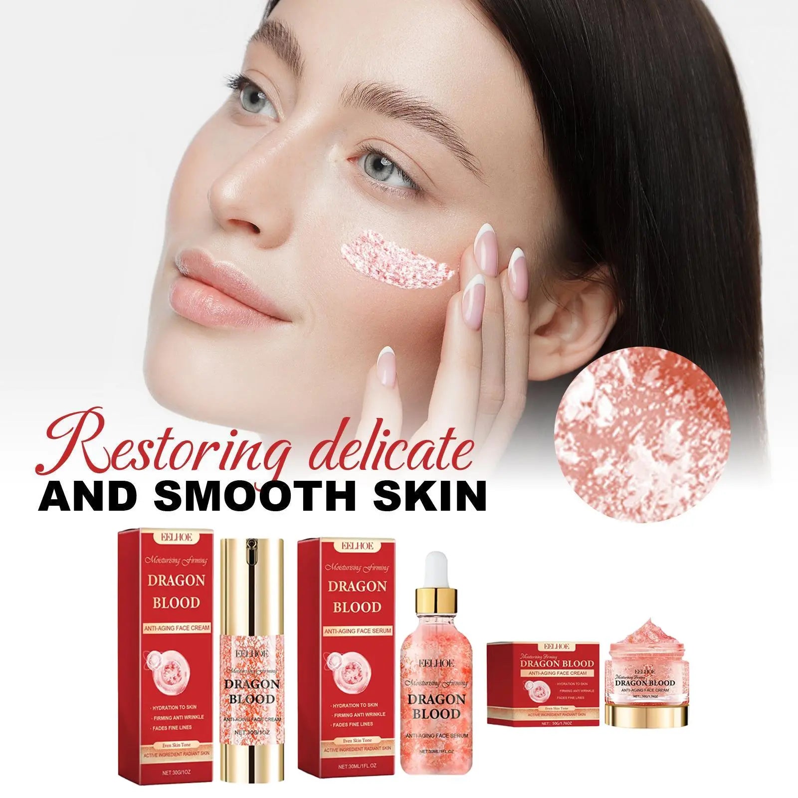 Dragon Blood Facial Care Series, 3 Counts/Set Moisturizing Facial Serum & Cream, Hydrating Skin Care Kit for Women & Men