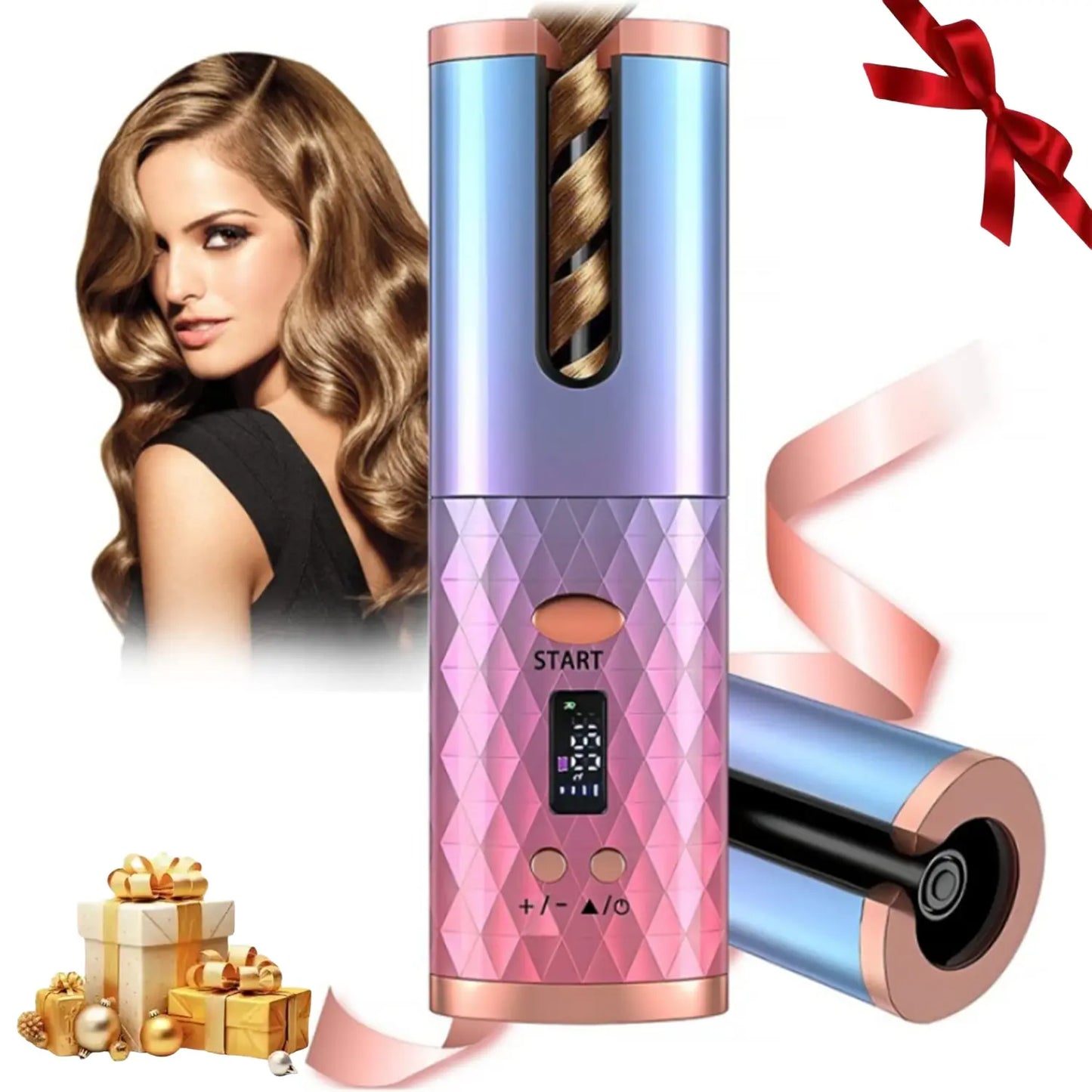Automatic Cordless Hair Curler with LCD Display, Adjustable Timer and Temperature, 2-In-1 USB Rechargeable Portable Ceramic Curler, Fast Heating, Auto Rotating Curler, Automatic Curling Iron