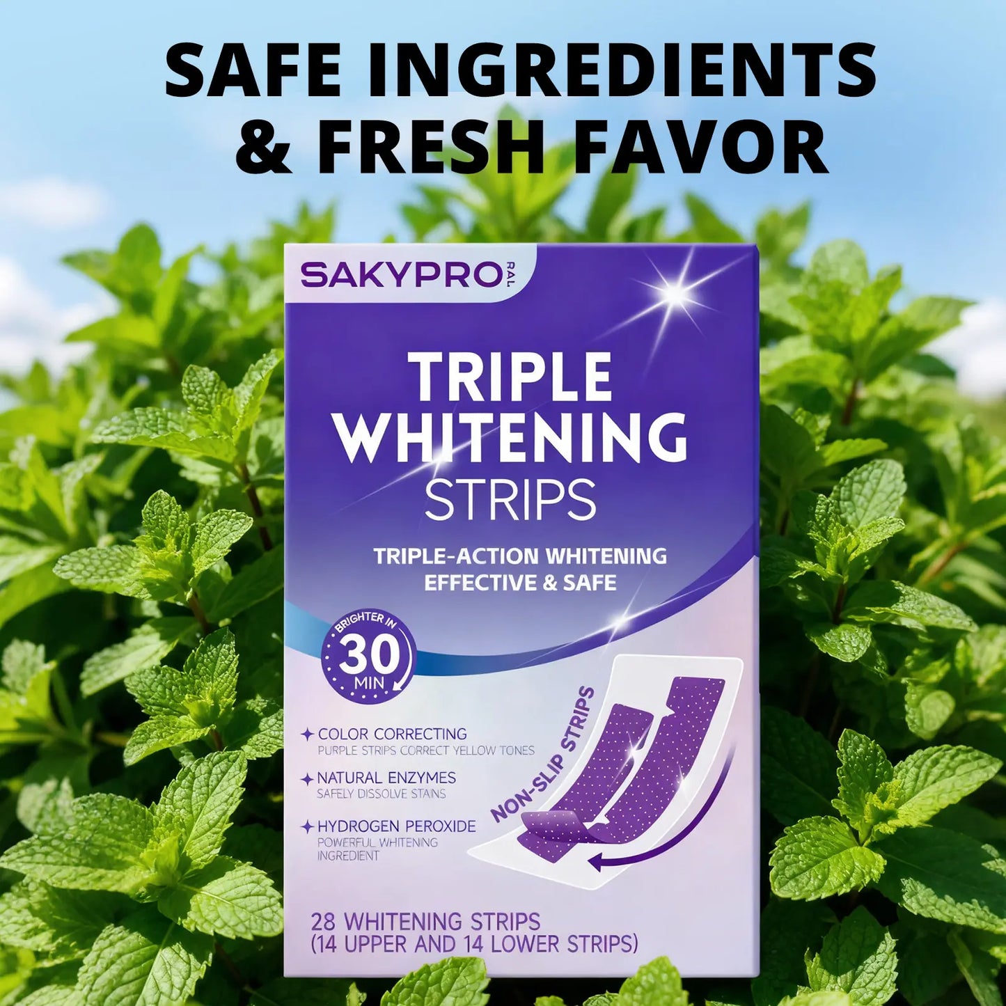 【Sakyproral】Purple Teeth Whitening Strip, 28 Strips, 7-Day Deep Whitening with Professional 6% Peroxide, No Residue, 4 Shades Whiter in 7 Days, Enamel Safe