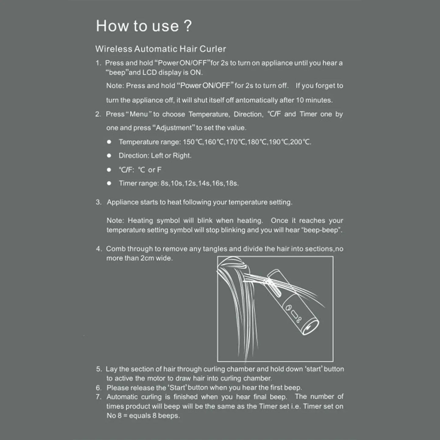 Automatic Cordless Hair Curler with LCD Display, Adjustable Timer and Temperature, 2-In-1 USB Rechargeable Portable Ceramic Curler, Fast Heating, Auto Rotating Curler, Automatic Curling Iron