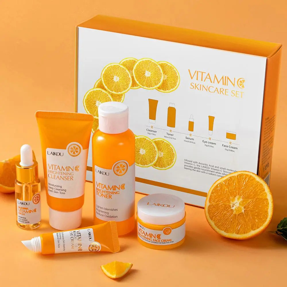 Vitamin C Skin Care Kits, 1/2Sets Hydrating Skin Care Gift Box Set, Moisturizing Set, Including Facial Cleanser, Toner, Serum, Eye Cream, Essence Cream, Skincare Products for Women & Girls