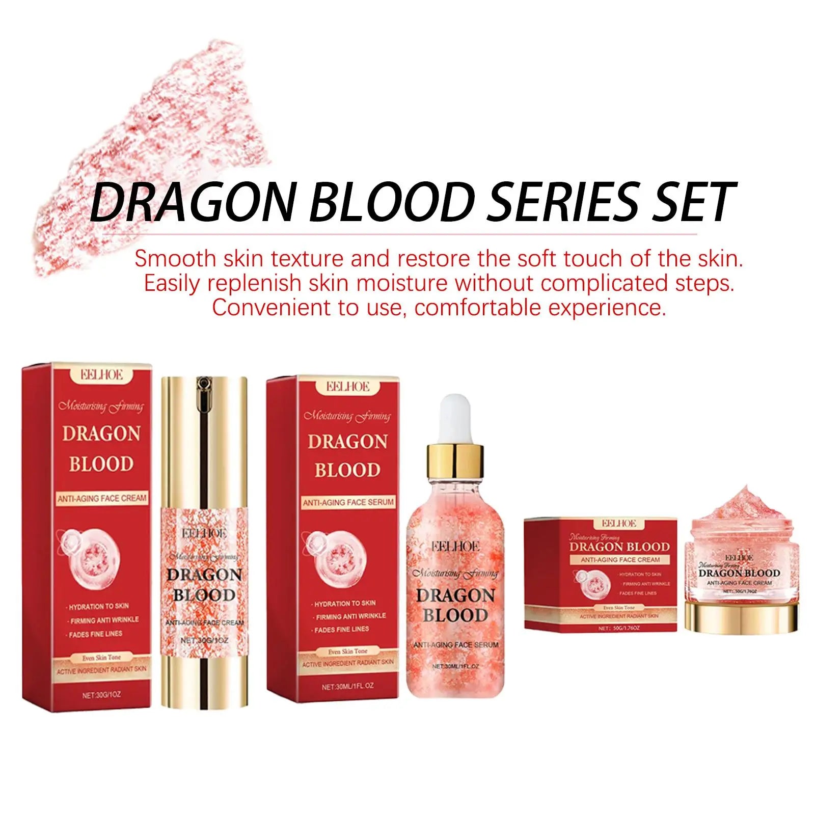 Dragon Blood Facial Care Series, 3 Counts/Set Moisturizing Facial Serum & Cream, Hydrating Skin Care Kit for Women & Men