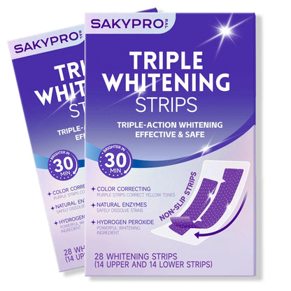 【Sakyproral】Purple Teeth Whitening Strip, 28 Strips, 7-Day Deep Whitening with Professional 6% Peroxide, No Residue, 4 Shades Whiter in 7 Days, Enamel Safe