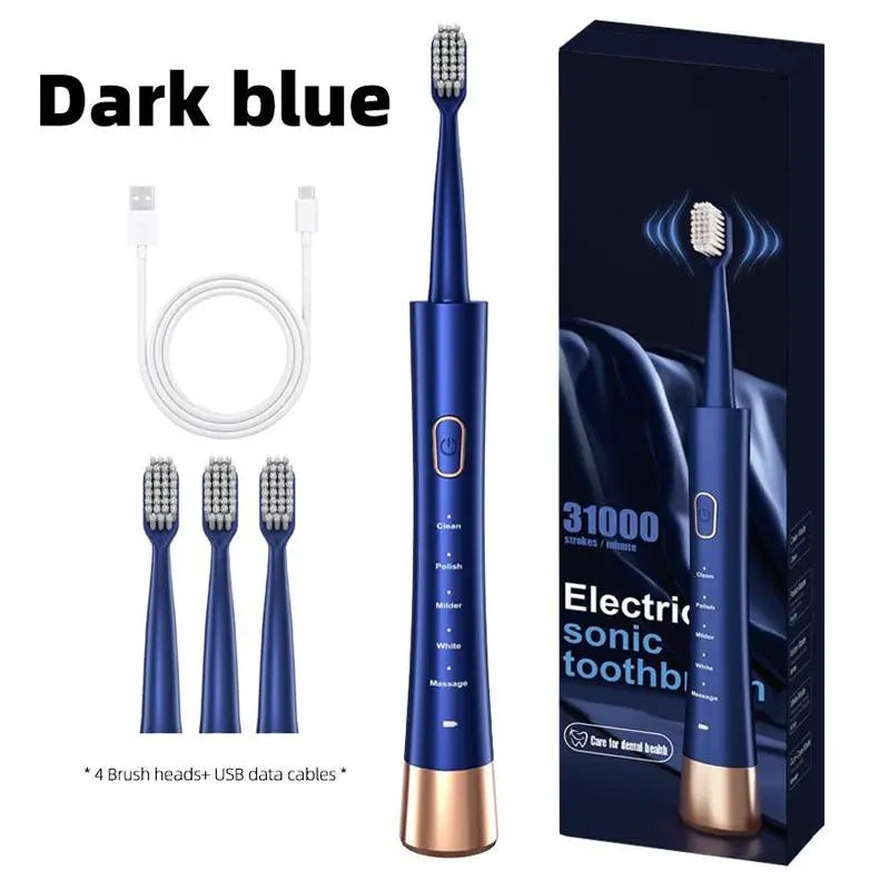 Electric USB Charging Toothbrush, 1 Count Soft Bristles Toothbrushes & 4 Counts Brush Head & 1 Count Charging Cable, Intelligent Cleaning Toothbrushes, Gift