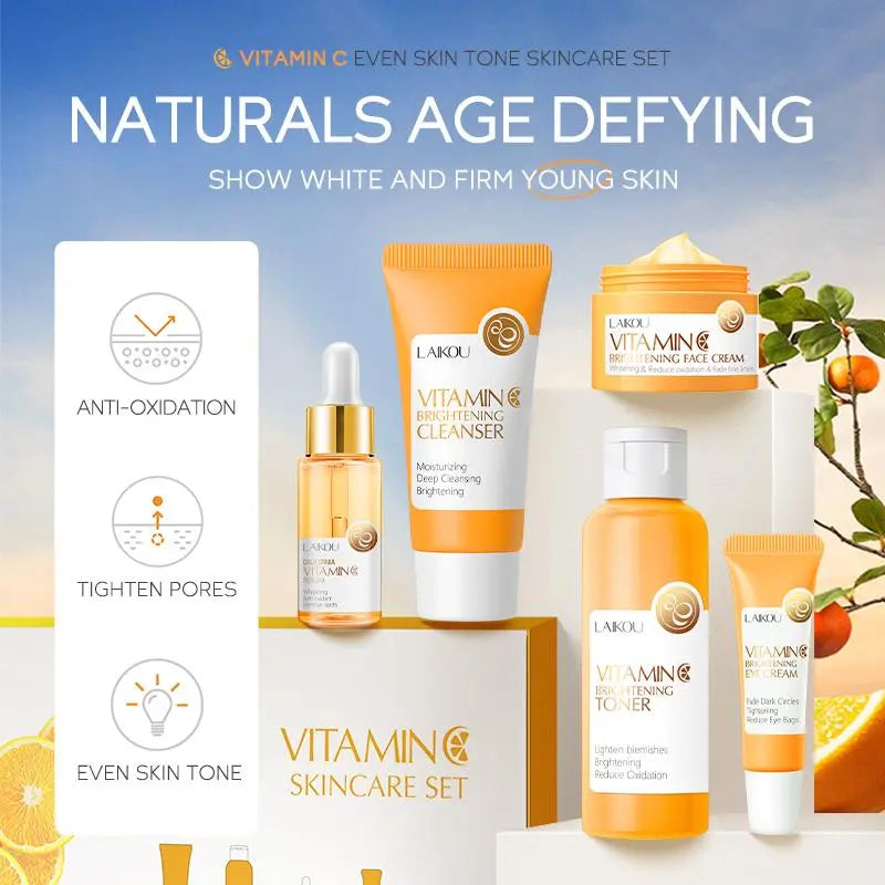 Vitamin C Skin Care Kits, 1/2Sets Hydrating Skin Care Gift Box Set, Moisturizing Set, Including Facial Cleanser, Toner, Serum, Eye Cream, Essence Cream, Skincare Products for Women & Girls