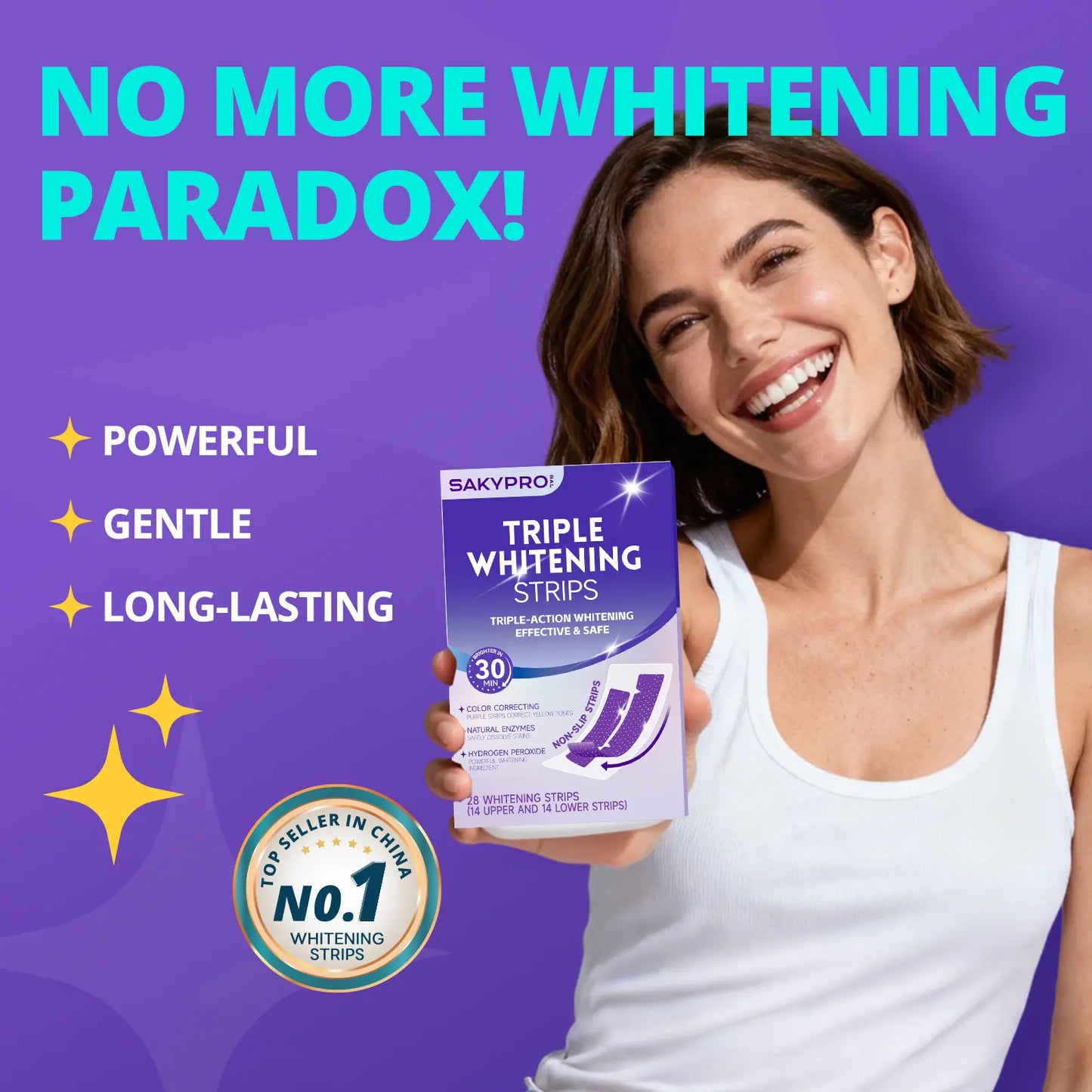 【Sakyproral】Purple Teeth Whitening Strip, 28 Strips, 7-Day Deep Whitening with Professional 6% Peroxide, No Residue, 4 Shades Whiter in 7 Days, Enamel Safe
