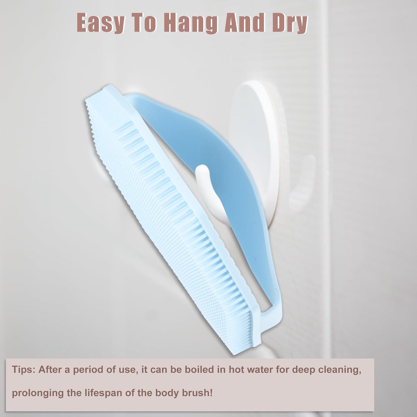 Silicone Body Scrubber, Exfoliating Shower Scrubber with Non-Slip Hand Strap, Body Brush for All Skin Types, for Use in Shower, Lake Blue