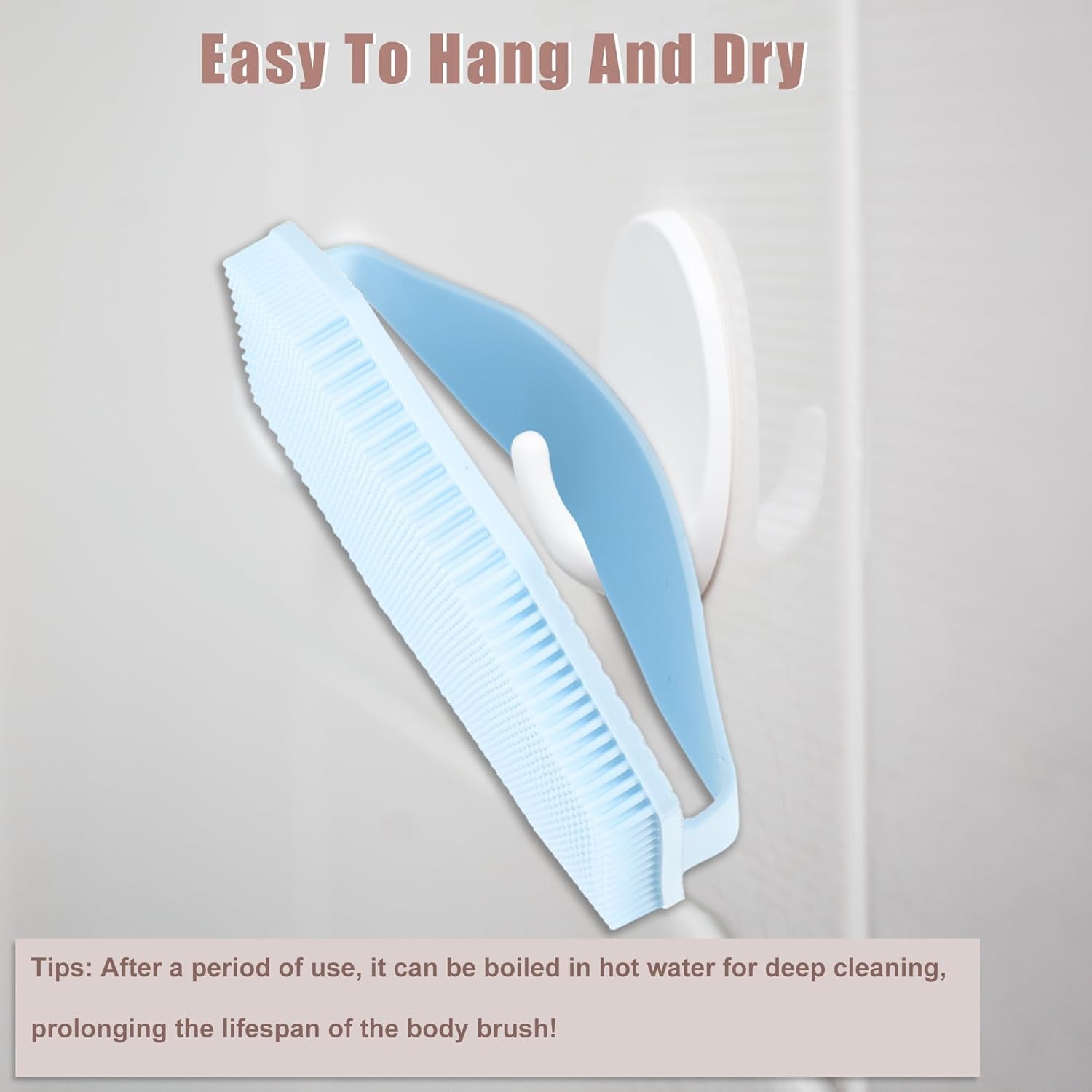 Silicone Body Scrubber, Exfoliating Shower Scrubber with Non-Slip Hand Strap, Body Brush for All Skin Types, for Use in Shower, Lake Blue