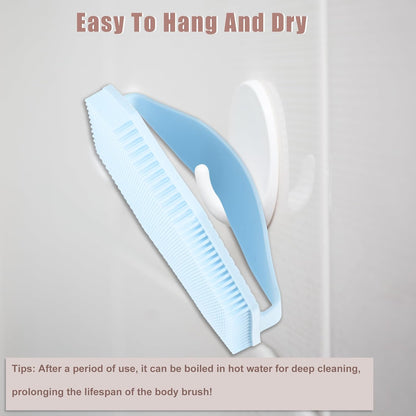 Silicone Body Scrubber, Exfoliating Shower Scrubber with Non-Slip Hand Strap, Body Brush for All Skin Types, for Use in Shower, Lake Blue