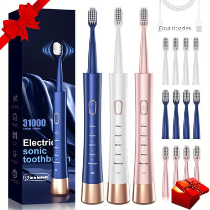 Electric USB Charging Toothbrush, 1 Count Soft Bristles Toothbrushes & 4 Counts Brush Head & 1 Count Charging Cable, Intelligent Cleaning Toothbrushes, Gift
