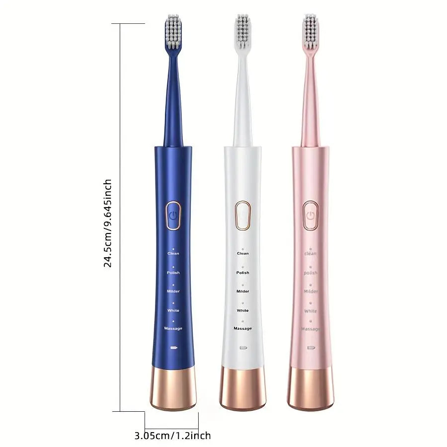 Electric USB Charging Toothbrush, 1 Count Soft Bristles Toothbrushes & 4 Counts Brush Head & 1 Count Charging Cable, Intelligent Cleaning Toothbrushes, Gift