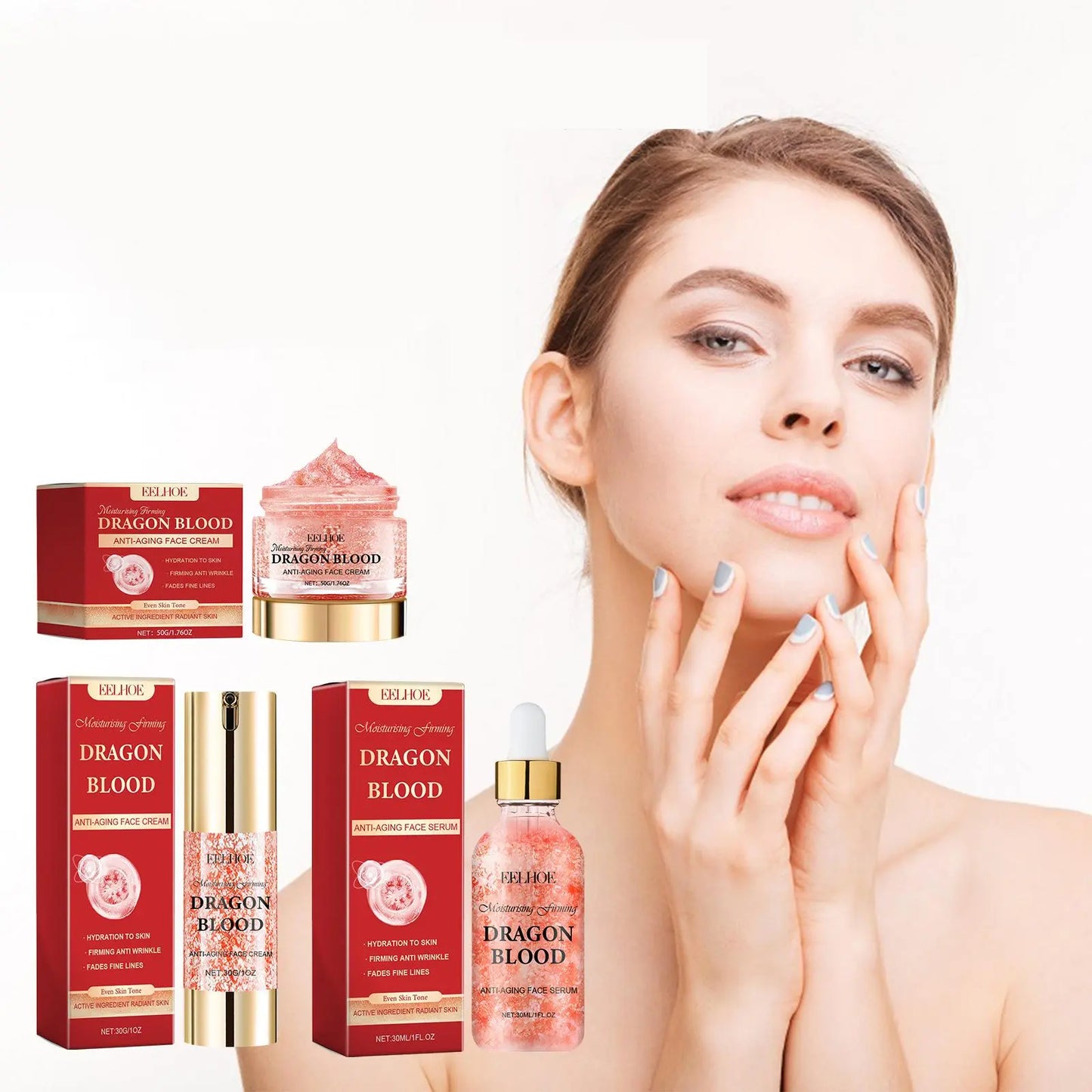 Dragon Blood Facial Care Series, 3 Counts/Set Moisturizing Facial Serum & Cream, Hydrating Skin Care Kit for Women & Men