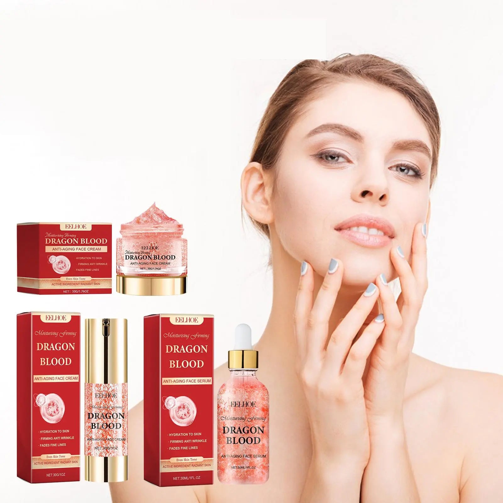 Dragon Blood Facial Care Series, 3 Counts/Set Moisturizing Facial Serum & Cream, Hydrating Skin Care Kit for Women & Men