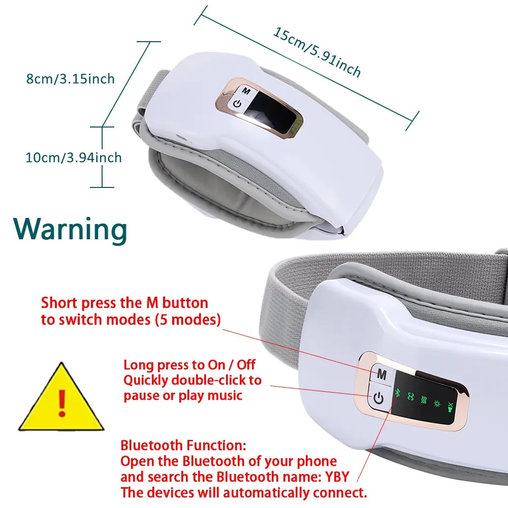 Air Pressure Eye Massager with Heat, Comfort Smart Eye Mask with Bluetooth Music & Voice Prompt, Wireless Eye Protector Rechargeable Eye Care Device for Women & Men, Christmas Birthday Gifts