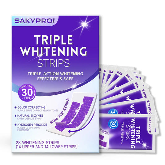 【Sakyproral】Purple Teeth Whitening Strip, 28 Strips, 7-Day Deep Whitening with Professional 6% Peroxide, No Residue, 4 Shades Whiter in 7 Days, Enamel Safe