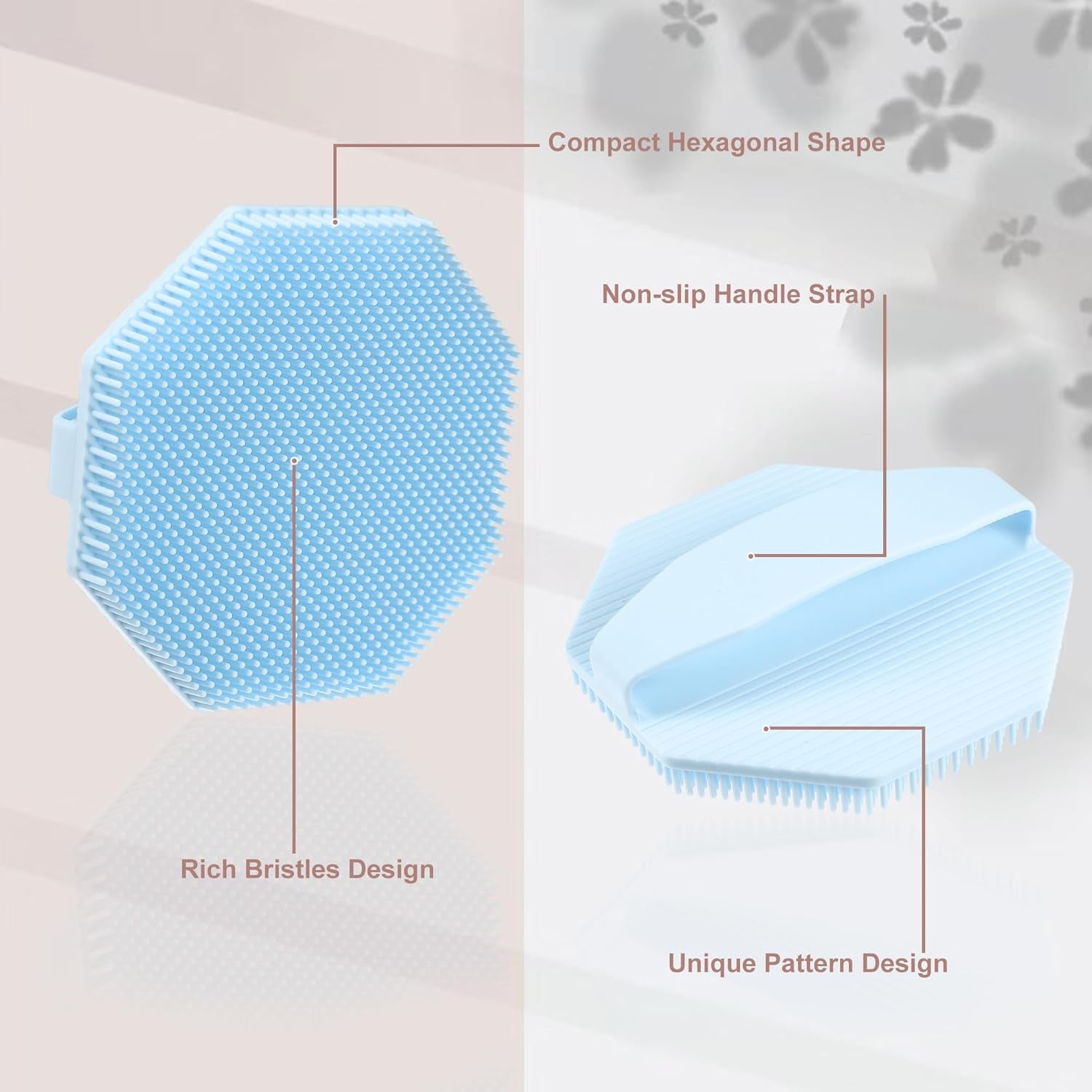 Silicone Body Scrubber, Exfoliating Shower Scrubber with Non-Slip Hand Strap, Body Brush for All Skin Types, for Use in Shower, Lake Blue