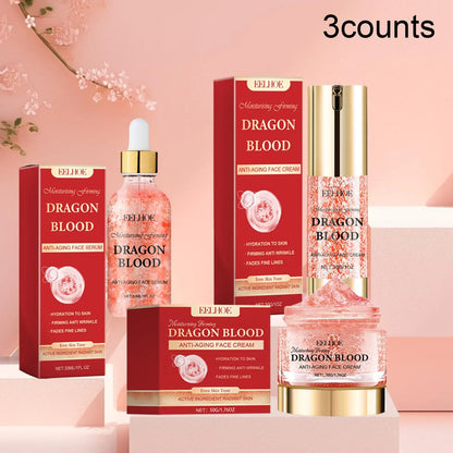 Dragon Blood Facial Care Series, 3 Counts/Set Moisturizing Facial Serum & Cream, Hydrating Skin Care Kit for Women & Men